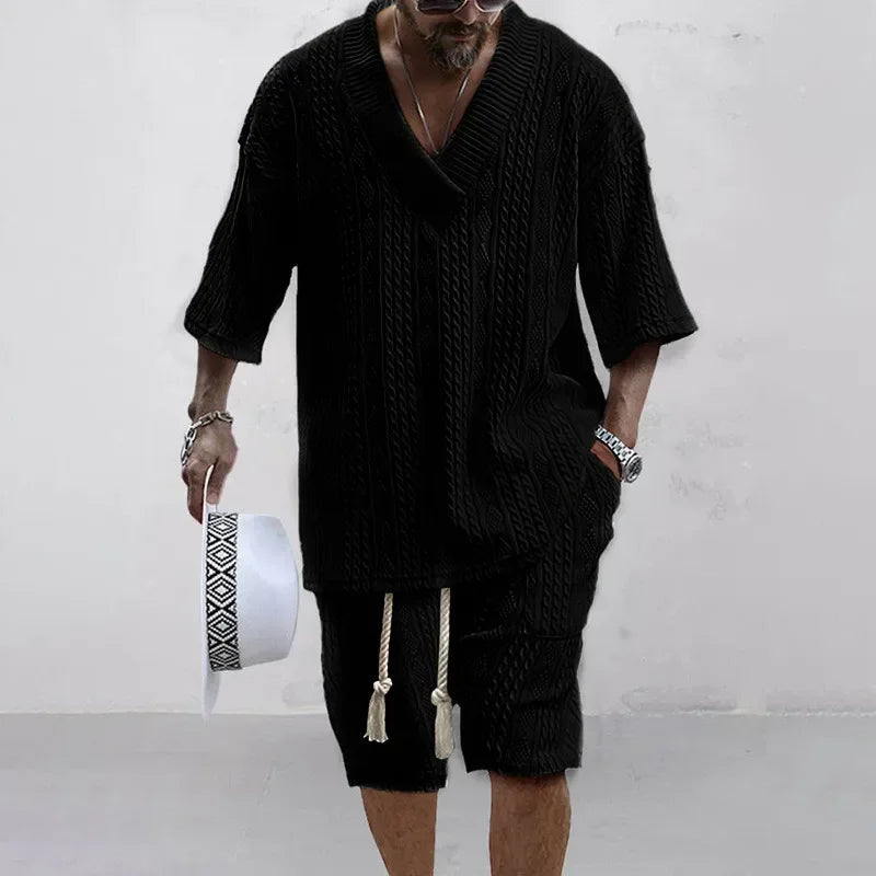 Men Casual Knitted Two Piece Shorts Summer set